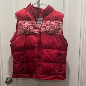Old Navy Red Puffer Vest with White Pattern